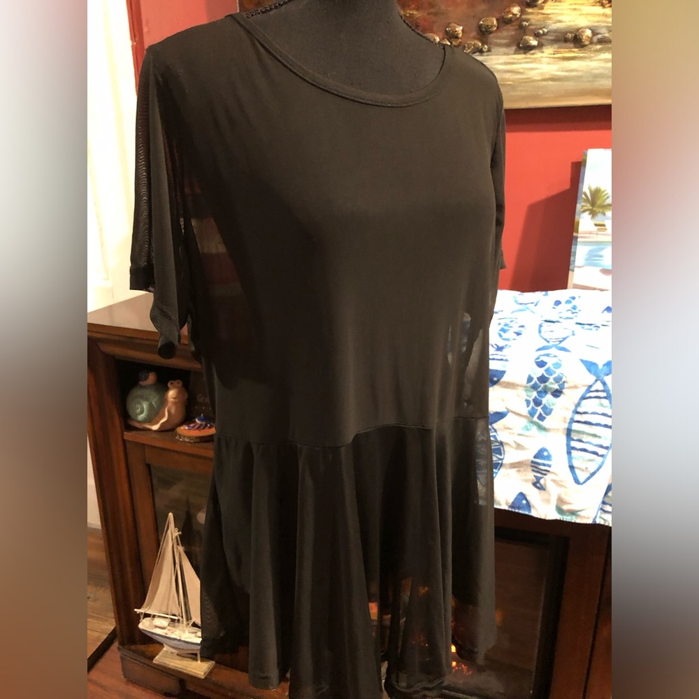 Black Short Sleeve Sheer Peplum Tunic
OR Sheer Bathingsuit Cover up